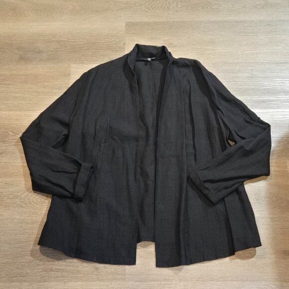 Eileen Fisher Open Cardigan Womens Large Italian Fabric Linen Blend Black EUC - Picture 2 of 9